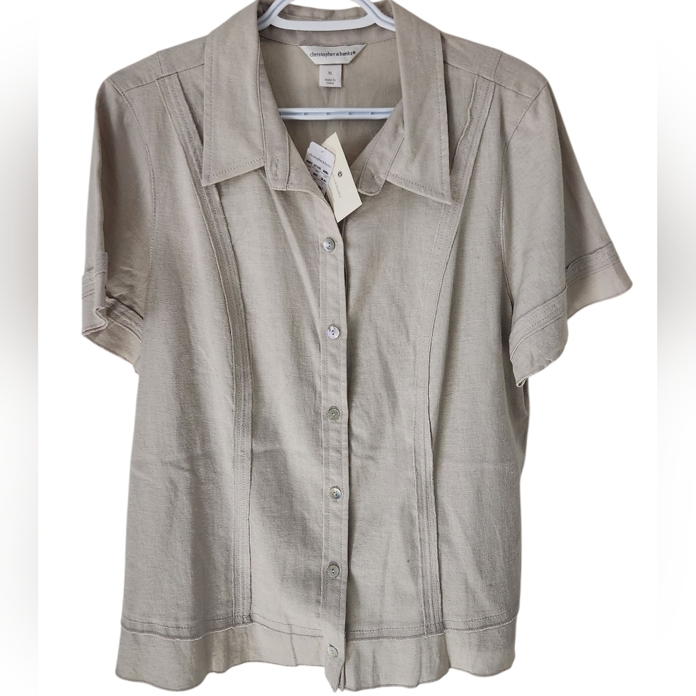 Christopher Banks Linen Blend Blouse w/ Mother of Pearl Buttons. Size XL